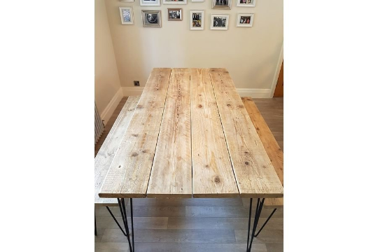 reclaimed table with hairpin legs